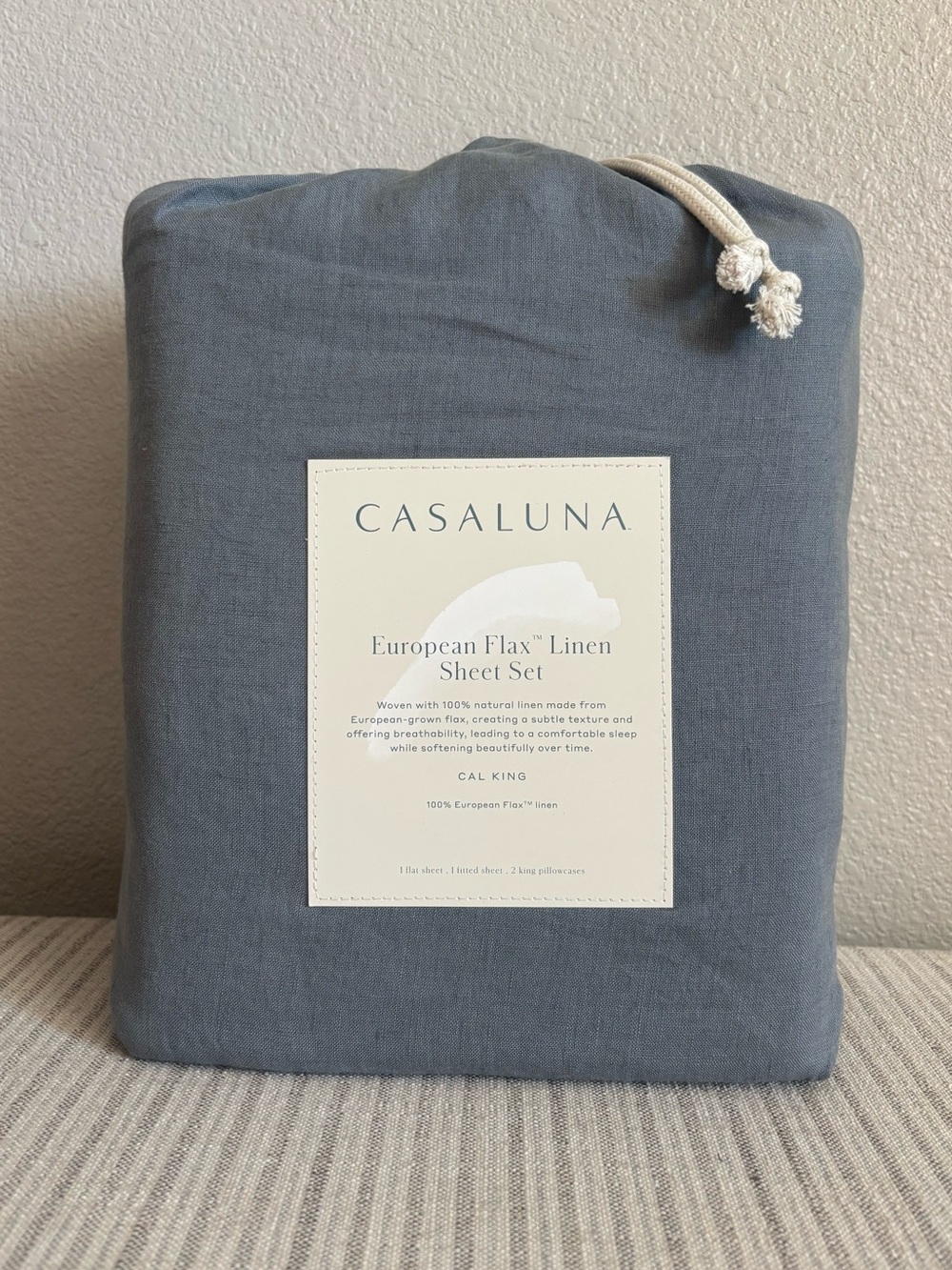 NWT California King 100% Linen Sheet Set Mineral Blue - Casaluna